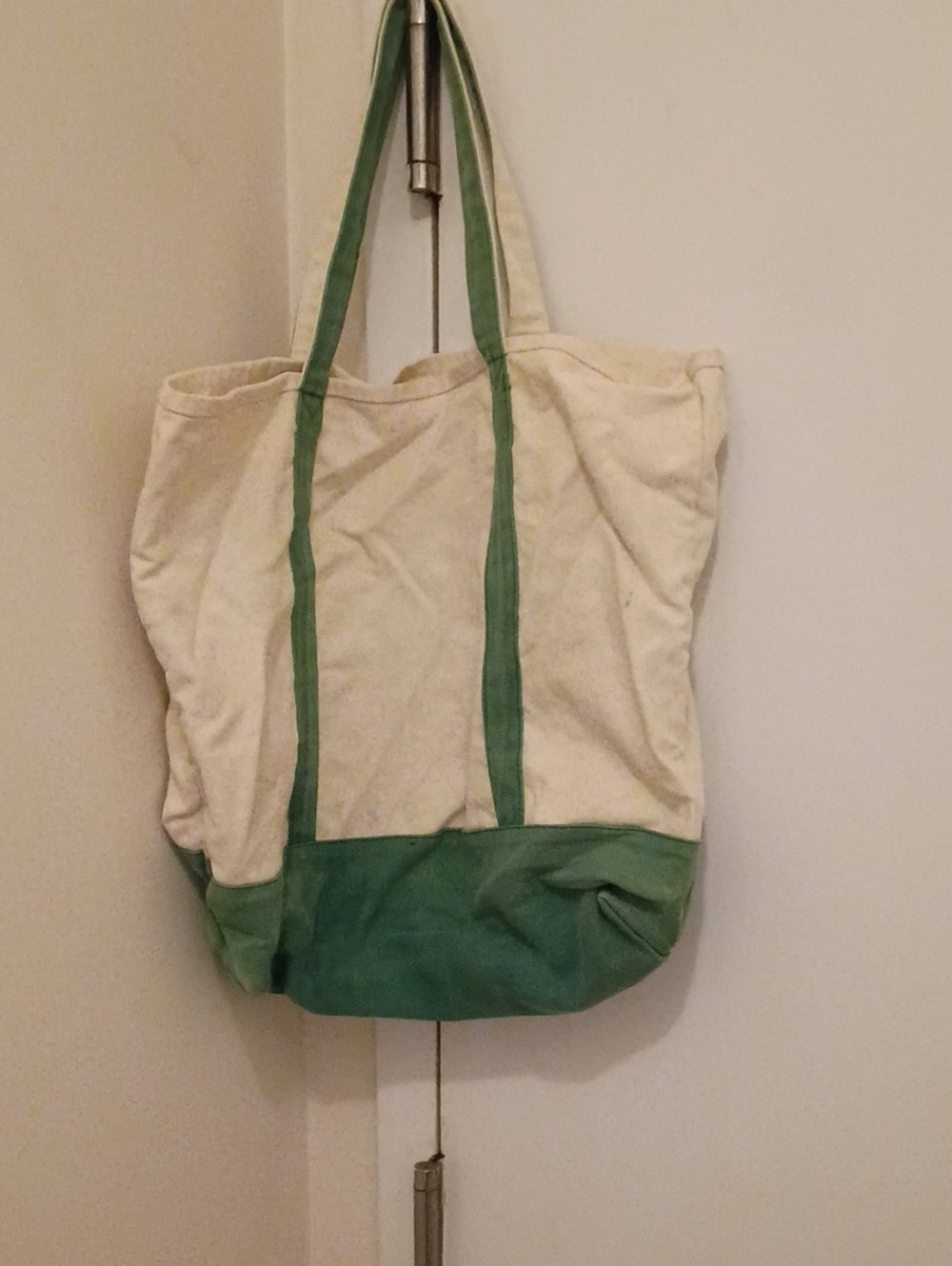 Cream Canvas Tote with Green Trim and Base - Everyday Utility Bag